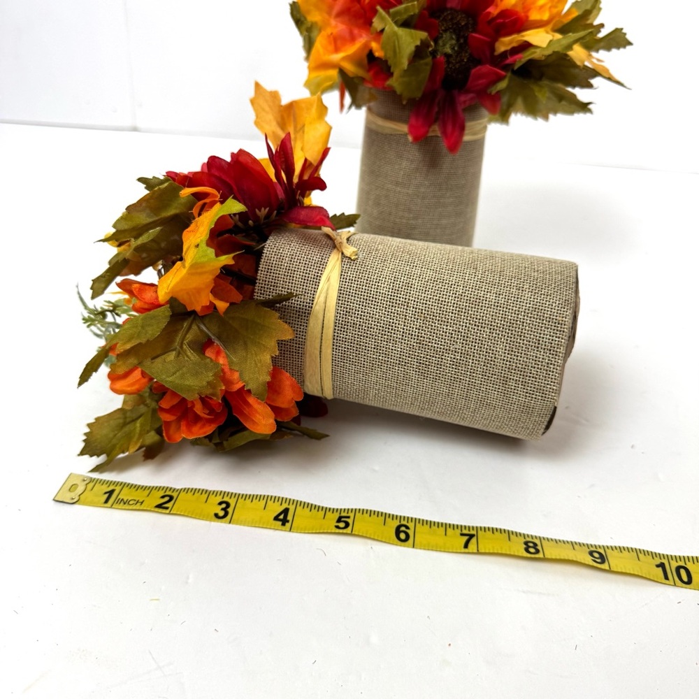 Set Of 2 Faux Fall Flowers In Burlap Container With 20 LED Lights - Picture 3 of 3